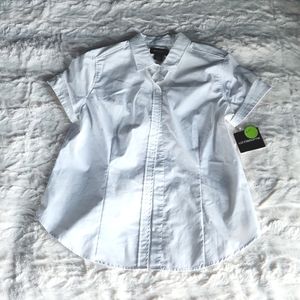 LIZ CLAIBORN, Crisp White, Sz. S, Cap Sleeve, Button Up, Tailored, Blouse, Top